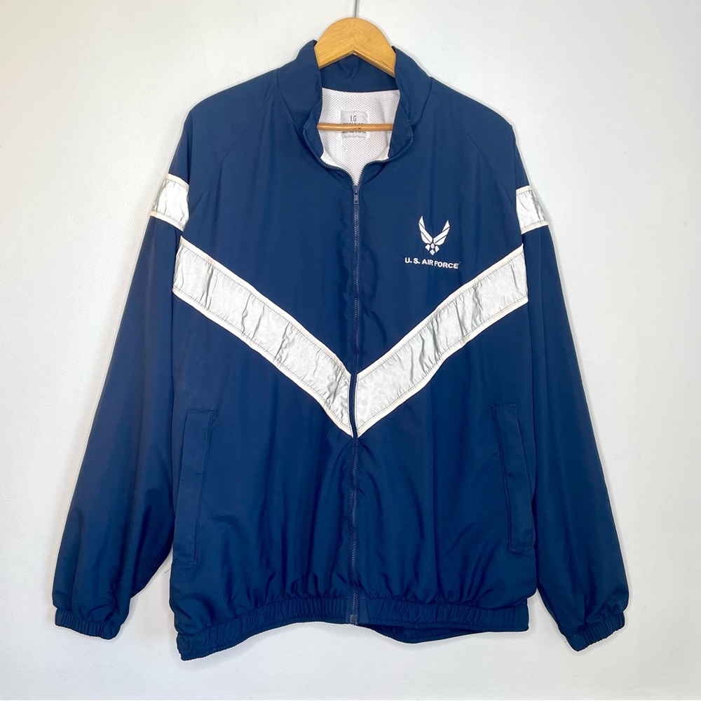 US Air Force Physical Training Jacket Reflective Windbreaker Mens Large Full Zip
